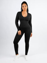 Wholesale Deep V-neck High Stretchy Seamless Tummy Control Jumpsuit