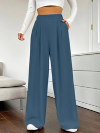 Popular Office Elegant High Waist Wide Leg Straight Casual Pants