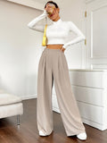 Popular Office Elegant High Waist Wide Leg Straight Casual Pants